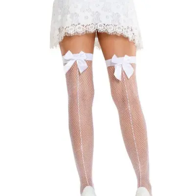 Viv Net Rhinestoned Backseam Thigh Highs O/s - White