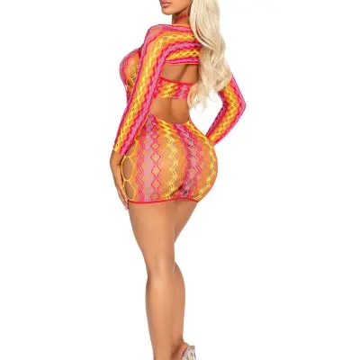 2 Pc Zig Zag Net Mini Dress and Shrug O/s - Multicolor