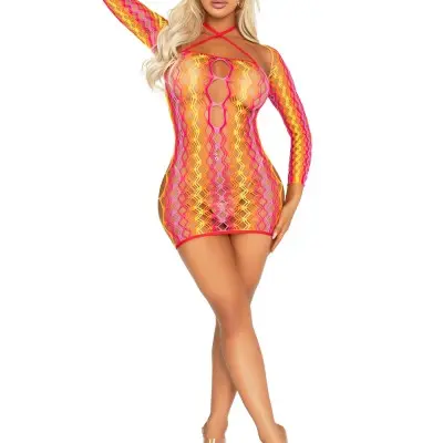 2 Pc Zig Zag Net Mini Dress and Shrug O/s - Multicolor
