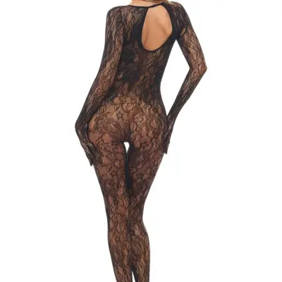 Split Up Lace Bodystocking - Black - Os