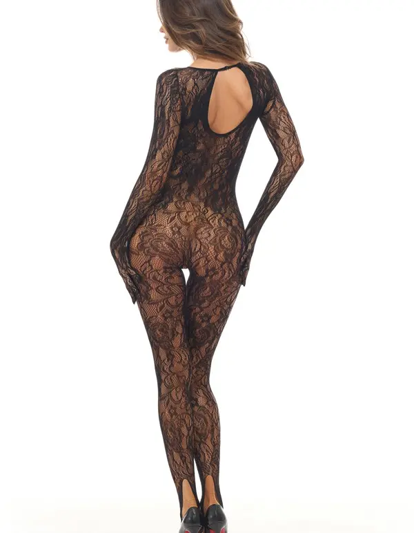 Split Up Lace Bodystocking - Black - Os