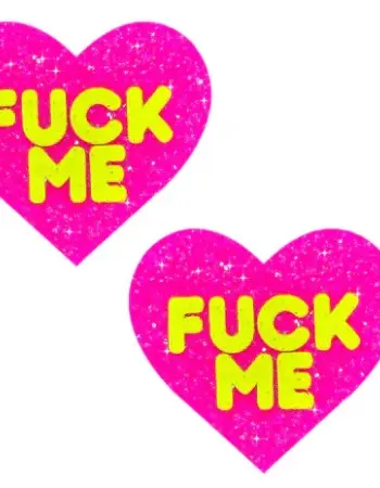 F*Ck Me Blacklight Neon Super Sparkle Nipple Cover Pasties Pink Glitter