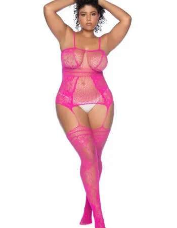 Curvy Aria Fishnet Body Stocking - X - Pink