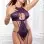 2pc Open Crotch Halter Lace Cutout Teddy and Garters Purple Haze O/s