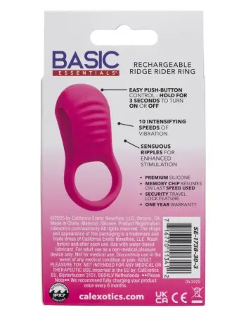 Basic Essentials Rechargeable Ridge Rider Ring - Pink