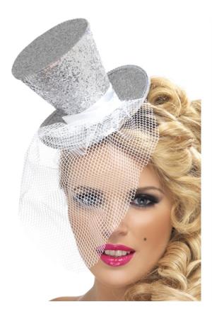 Mini Top Hat on Headband - Silver