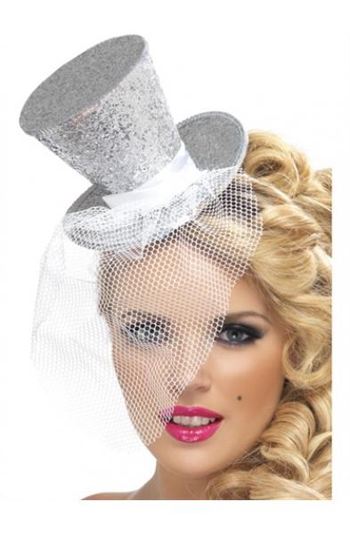 Mini Top Hat on Headband - Silver