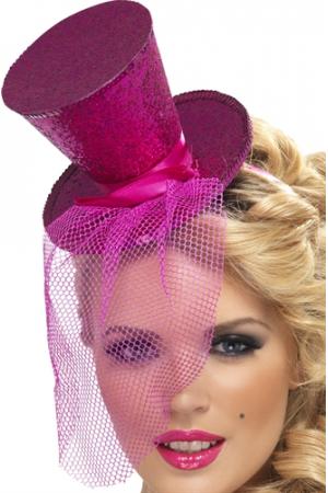 Mini Top Hat on Headband - Hot Pink