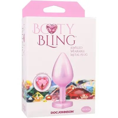 Booty Bling Metal Heart Plug - Medium - Pink