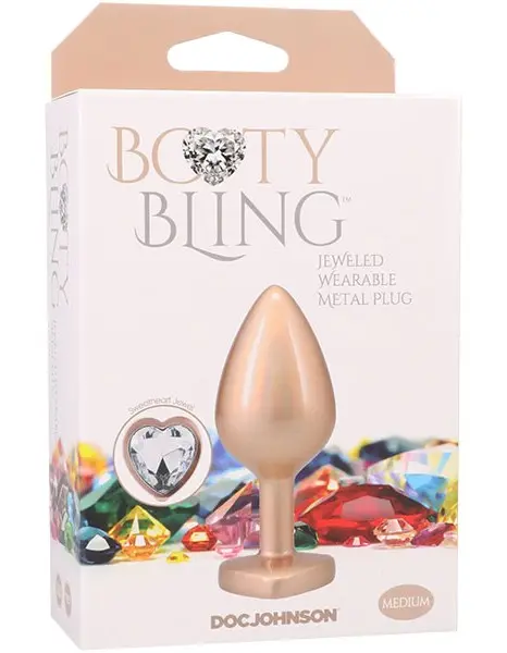 Booty Bling Metal Heart Plug - Medium - Gold