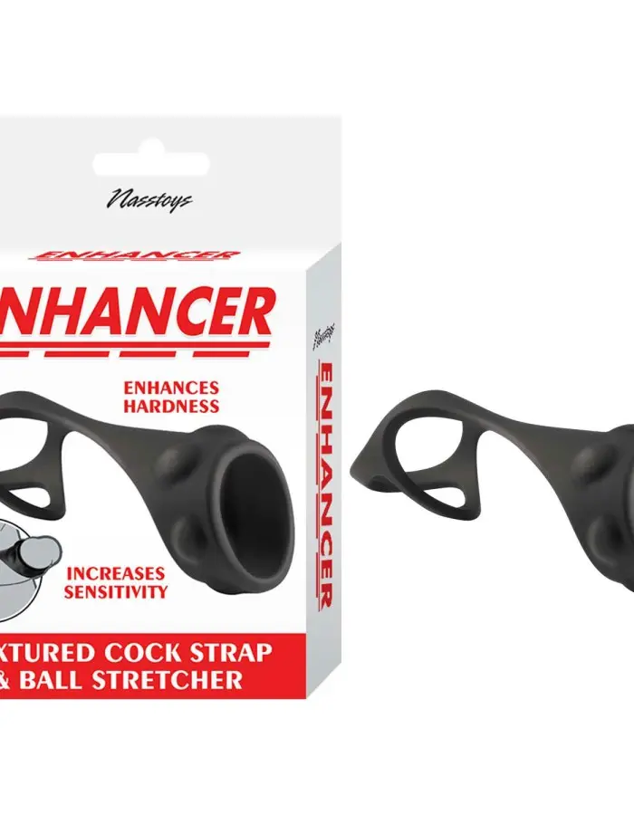 Enhancer Textured Cock Strap and Ball Stretcher - Black