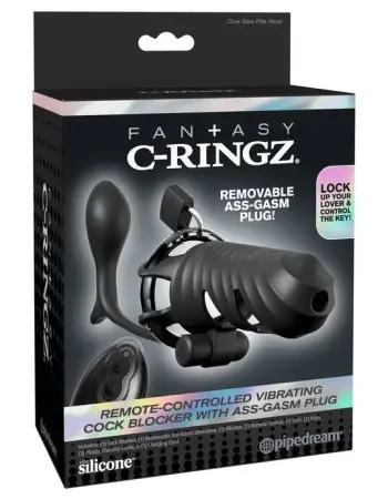 Fantasy C-Ringz Remote-Controlled Vibrating Cock Blocker With Ass-Gasm Plug - Black
