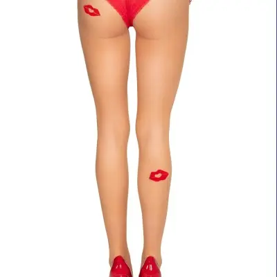 Bisou Sheer Kiss Tights - Os - Nude/red