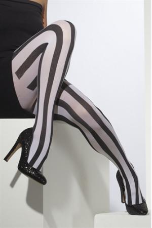 Striped Opaque Tights - Black and White