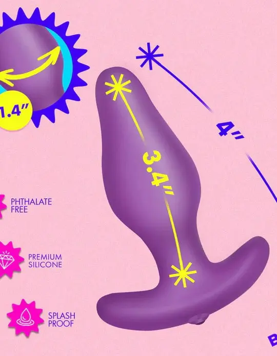 Vibrating Silicone Butt Plug With Digital Remote - Purple