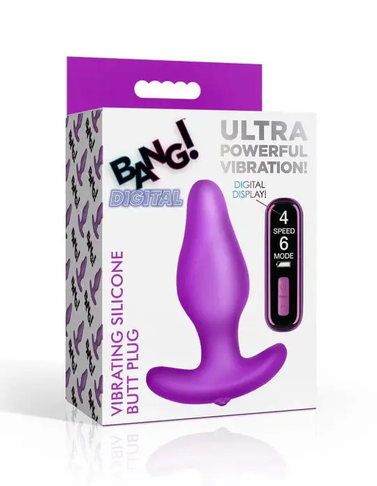 Vibrating Silicone Butt Plug With Digital Remote - Purple