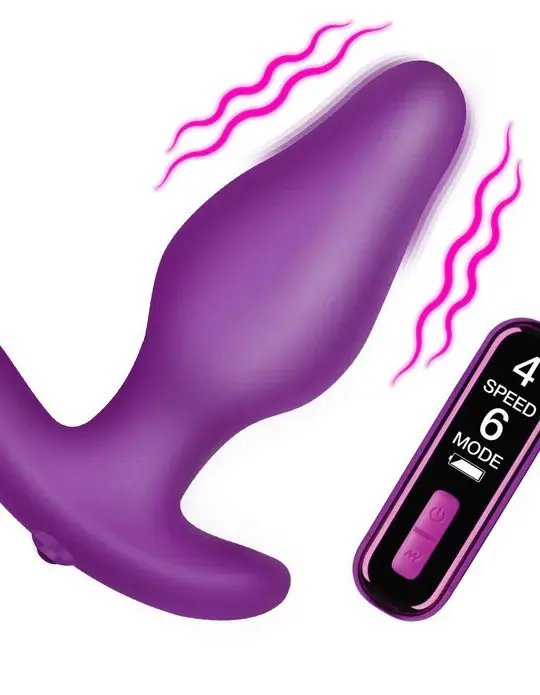 Vibrating Silicone Butt Plug With Digital Remote - Purple