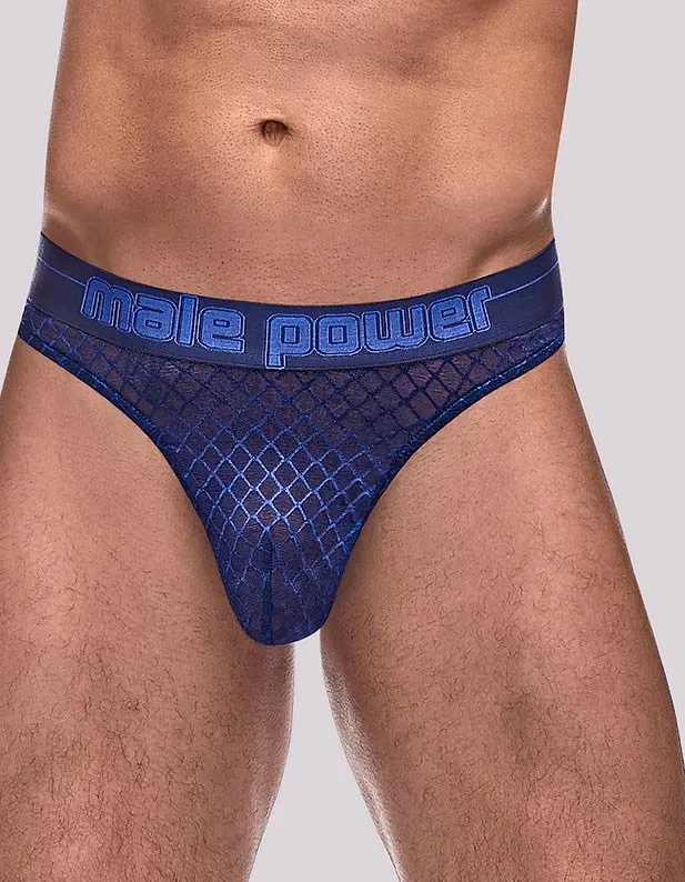 Diamond Mesh Thong - Navy - L/xl