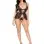 2 Pc Scalloped Lace and Mesh Babydoll and Matching Crotchless Panty - Large - Black