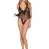 2 Pc Lace Trimmed Sheer Babydoll and Matching Panty - Medium - Black