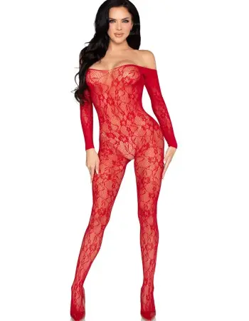 Lace Lingerie Jumpsuit - Os - Red