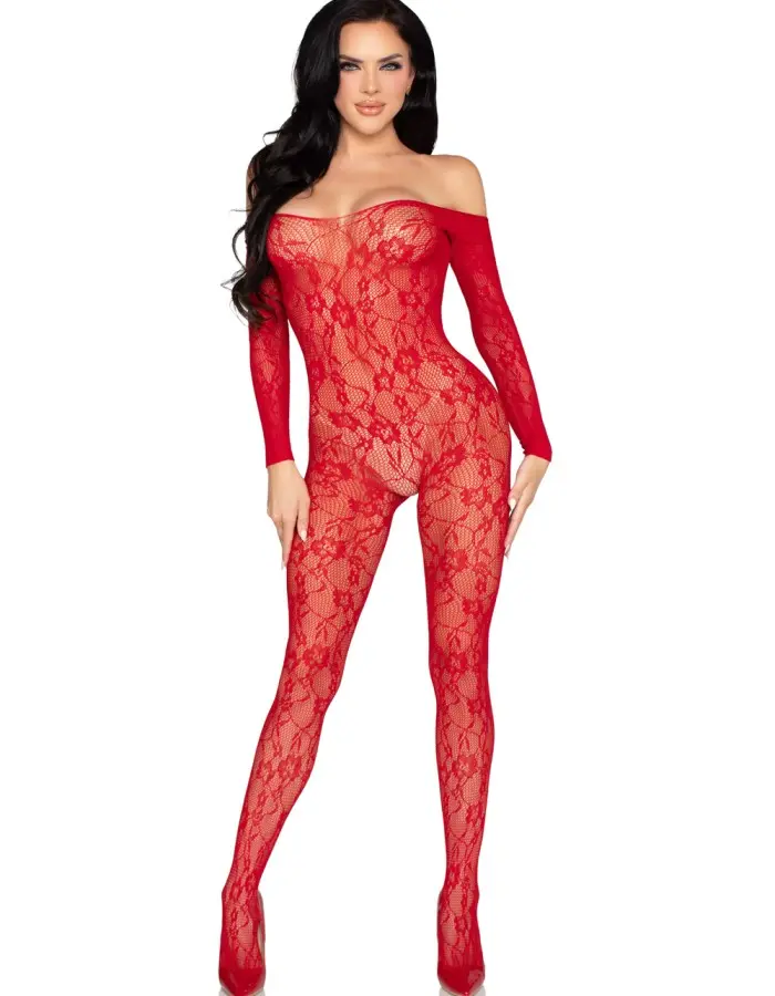 Lace Lingerie Jumpsuit - Os - Red