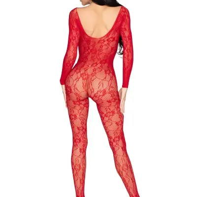 Lace Lingerie Jumpsuit - Os - Red