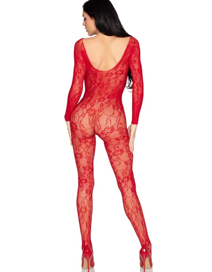 Lace Lingerie Jumpsuit - Os - Red