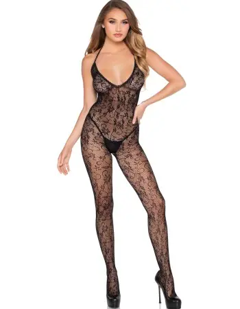 Crotchless Lace Lingerie Jumpsuit - Os - Black