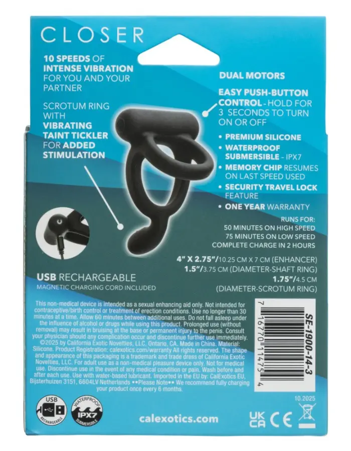 Closer Intimate Rechargeable Ring Caress - Black