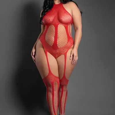 Stripped Down Teddy Bodystocking - Queen - Red
