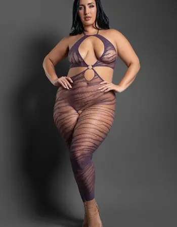 Set Me Free Footless Open Crotch Bodystocking - Queen - Dark Purple