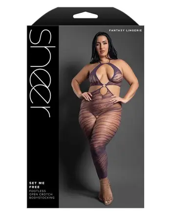 Set Me Free Footless Open Crotch Bodystocking - Queen - Dark Purple