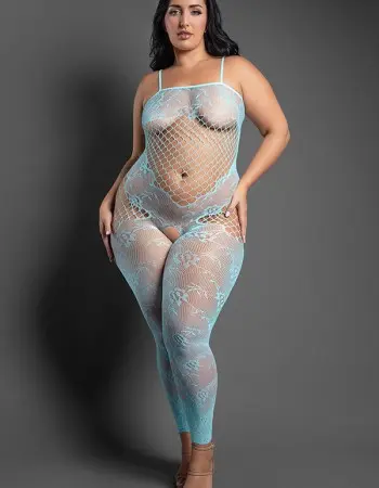 Dream of Me Footless Open Crotch Bodystocking - Queen - Light Blue