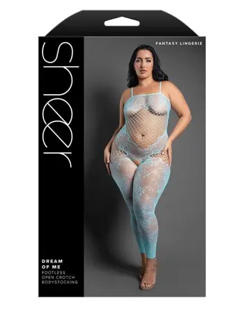 Dream of Me Footless Open Crotch Bodystocking - Queen - Light Blue