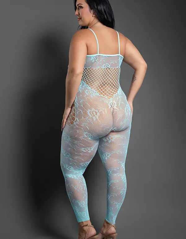 Dream of Me Footless Open Crotch Bodystocking - Queen - Light Blue