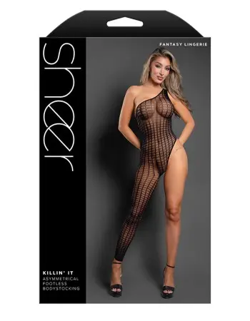 Killin It Asymmetrical Footless Bodystocking - OS - Black