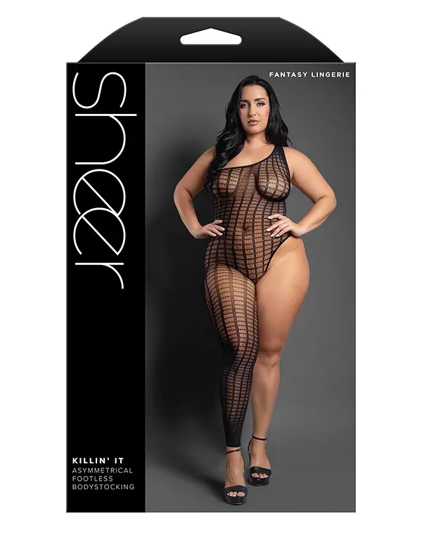 Killin It Asymmetrical Footless Bodystocking - Queen - Black