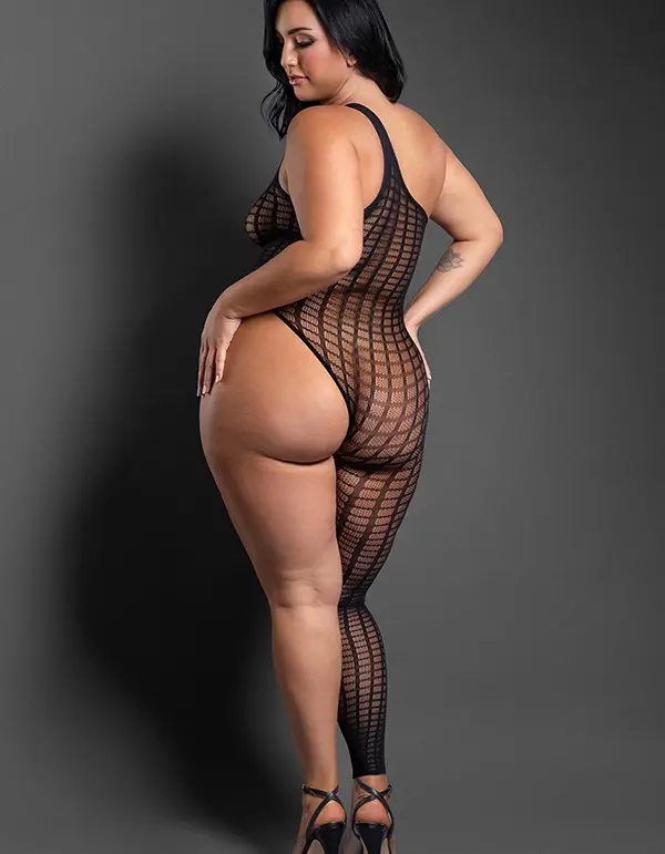 Killin It Asymmetrical Footless Bodystocking - Queen - Black
