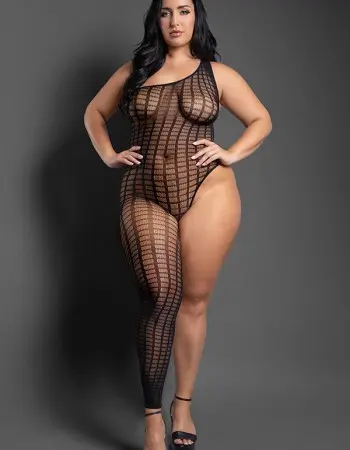 Killin It Asymmetrical Footless Bodystocking - Queen - Black