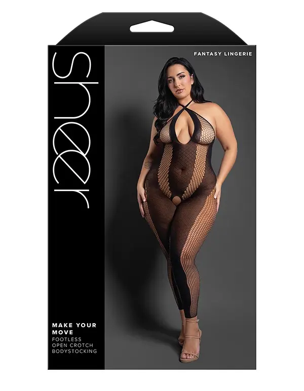Make Your Move Footless Open Crotch Bodystocking - Queen - Black