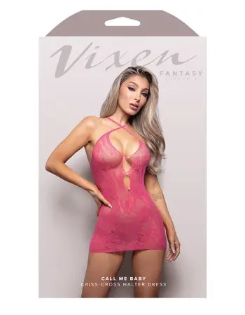 Call Me Baby Criss-Cross Halter Dress - OS - Hot Pink