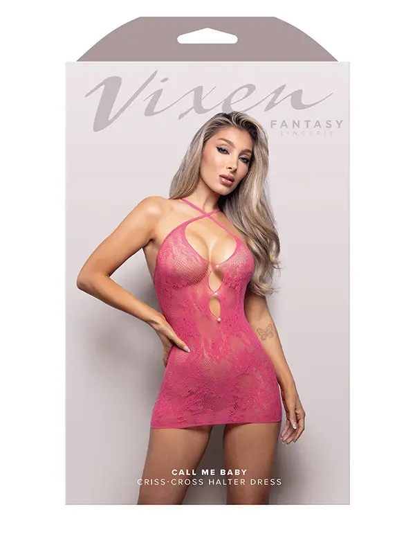 Call Me Baby Criss-Cross Halter Dress - Os - Hot Pink
