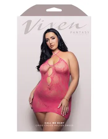 Call Me Baby Criss-Cross Halter Dress - Queen - Hot Pink