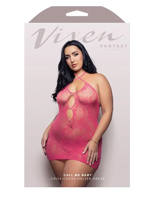 Call Me Baby Criss-Cross Halter Dress - Queen - Hot Pink