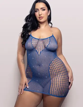 When Stars Align Rhinestone Halter Dress - Queen - Blue