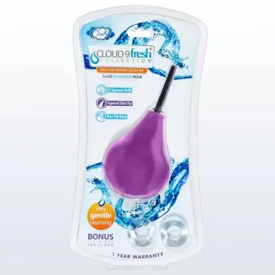 Cloud 9 Fresh and Deluxe Anal Soft Tip Enema Douche 7.6oz With Ez Squeeze Bulb and 2 C-Rings