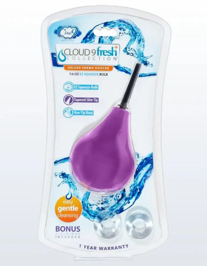 Cloud 9 Fresh and Deluxe Anal Soft Tip Enema Douche 7.6oz With Ez Squeeze Bulb and 2 C-Rings