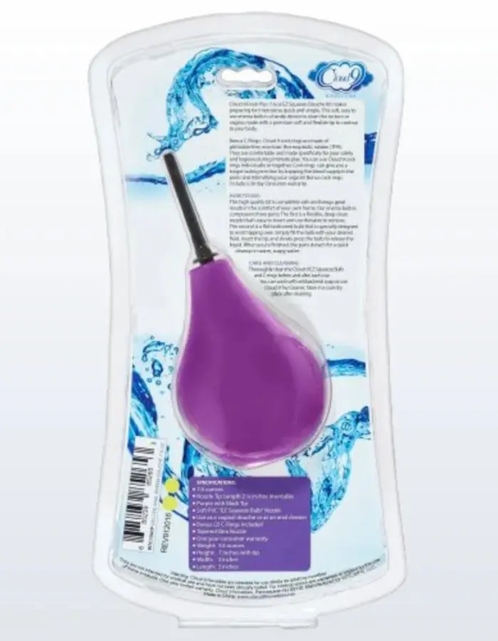 Cloud 9 Fresh and Deluxe Anal Soft Tip Enema Douche 7.6oz With Ez Squeeze Bulb and 2 C-Rings
