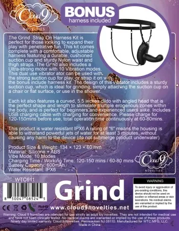 Cloud 9 Grind Insertable Vibe Suction Cup and Harness - Black